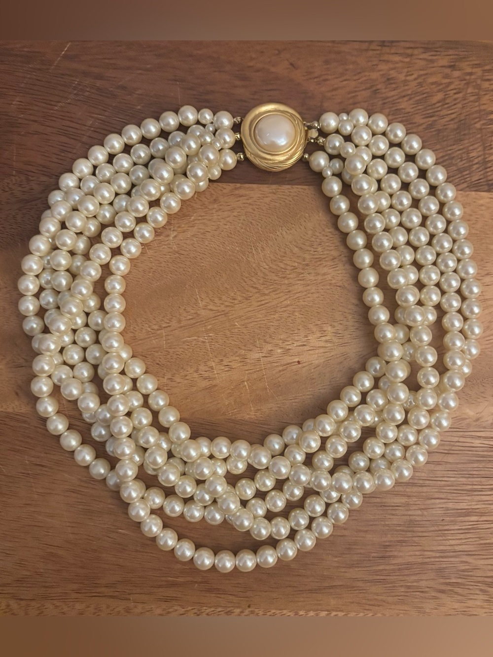 Carolee Cream Multi-Strand Faux Pearl Necklace Choker Gold-Tone Cabochon Torsade
